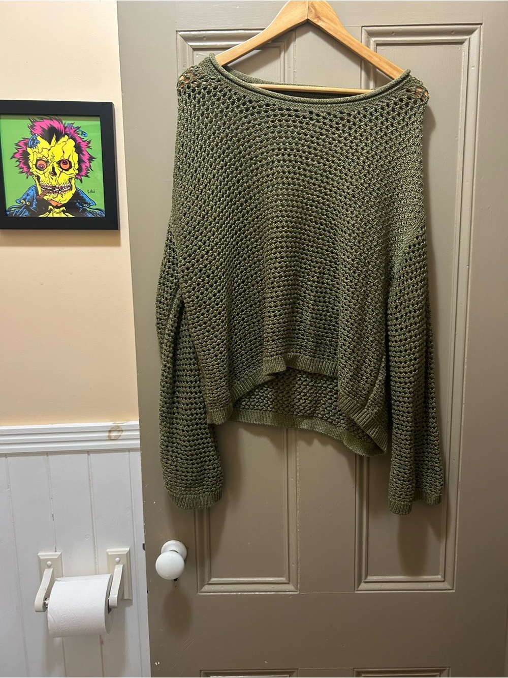 LOFT Olive Open-Weave Crewneck Sweater